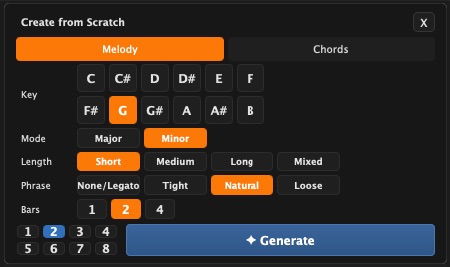 Generate chords and melodies from scratch