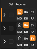 NoteWarp Master receiver-select panel