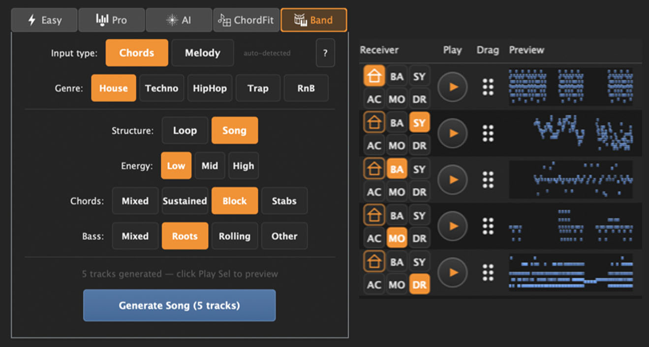 Band - Multi-track generation from a single input